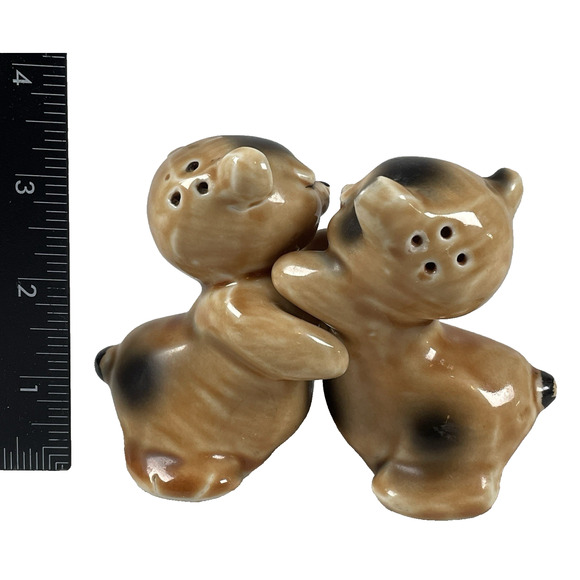 Bear Hug Brown Vtg Salt & Pepper Shakers Kitschy Ceramic Van Tellingen +Corks - Picture 2 of 7
